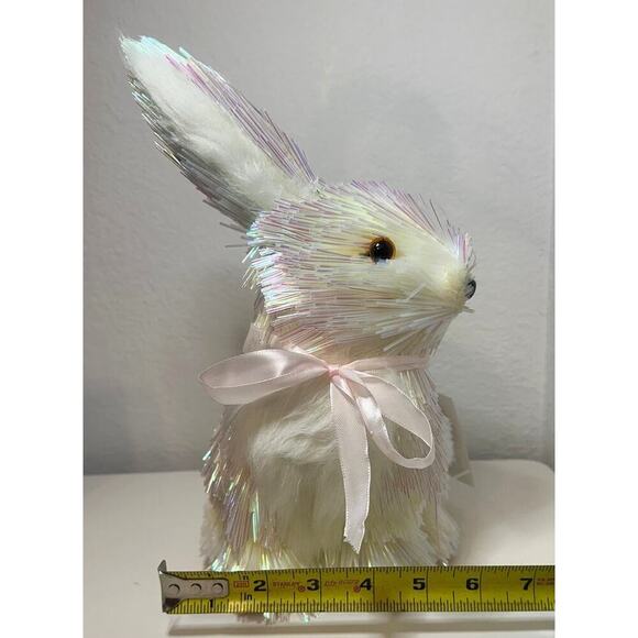 Rachel Zoe Pearlescent Straw EASTER BUNNY With Pink BOW - Picture 6 of 7
